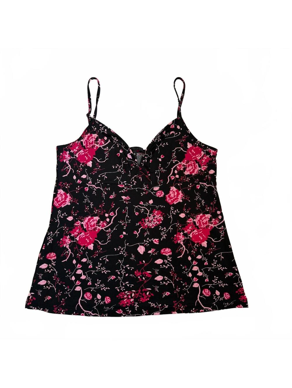 Tart Intimates Floral Print Camisole Top Size S Black and Pink Spaghetti Strap